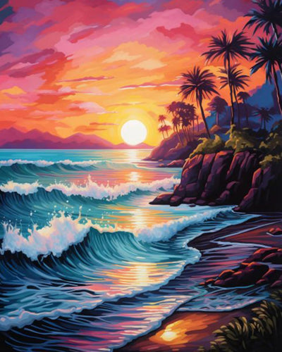 Atardecer en la Playa Pintor Numerico