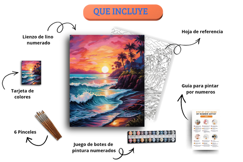 Atardecer en la Playa Pintor Numerico