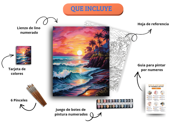 Atardecer en la Playa Pintor Numerico